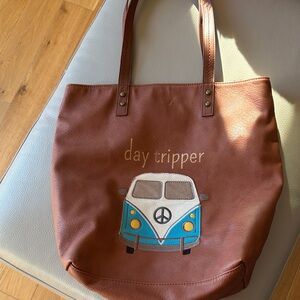 The Sak Brown Day Tripper Tote with Blue Van Design
